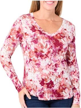 NEW Blue Sol Womens June Floral Luxey Long Sleeve V-Neck Top multiple sizes
